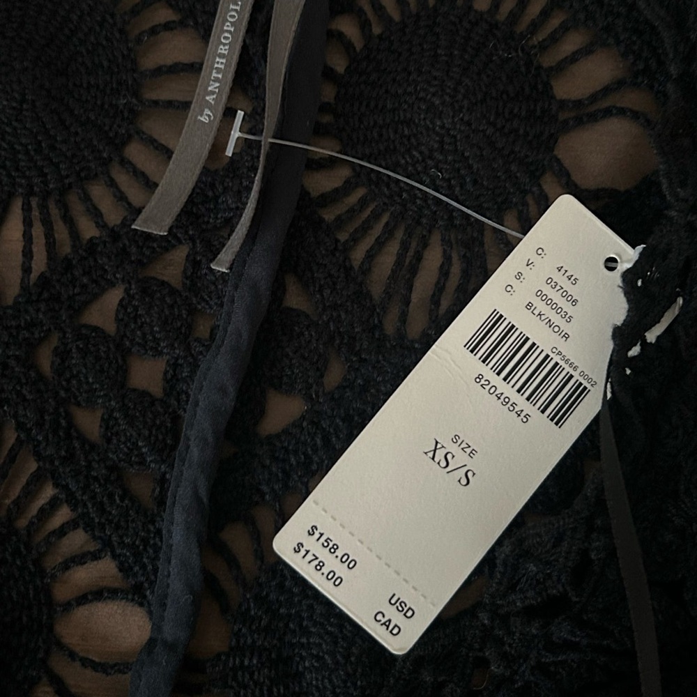 By Anthropologie Sheer Crochet CoverUp Dress in Black Onyx XS/S NWT - Picture 6 of 7